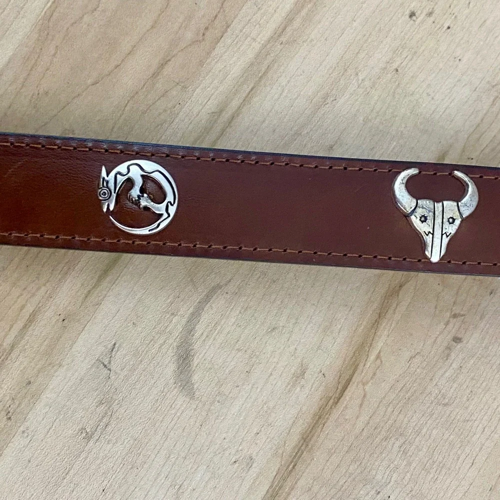 Appaloosa Leather Goods Durango Brown Leather Concho Animal Belt Sz 36 Handmade